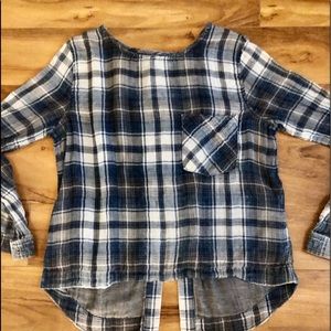 Cloth & Stone plaid lace up top